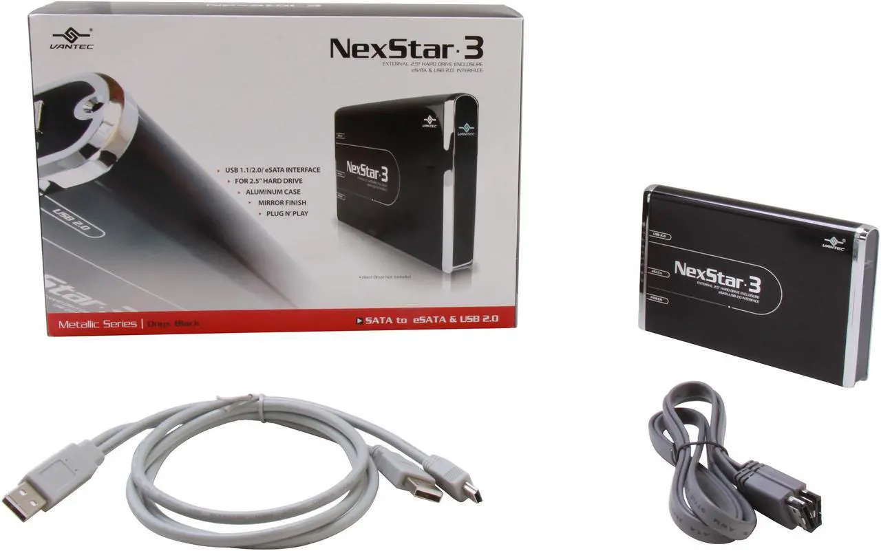 Alt view image 6 of 5 - Vantec NexStar 3 2.5" SATA to USB 2.0 & eSATA External Hard Drive/SSD Enclosure (Onyx Black) - Model NST-260SU-BK