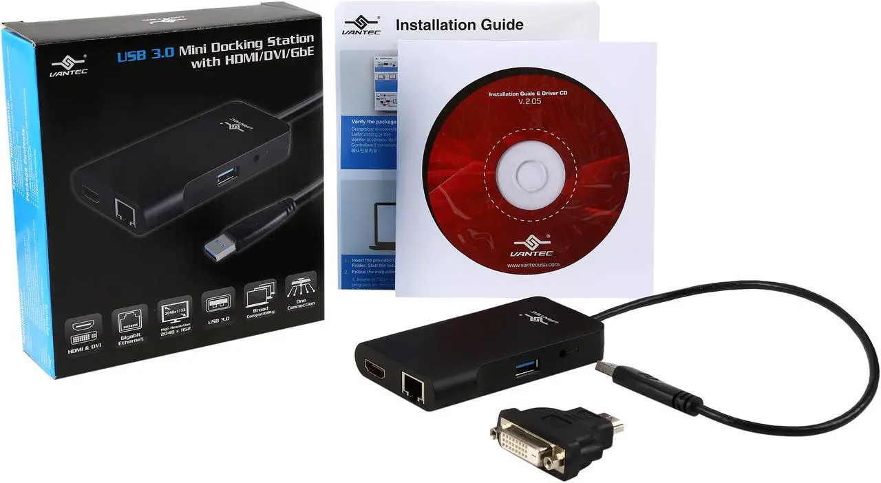 Alt view image 7 of 6 - VANTEC DSH-M100U3 USB 3.0 Universal Mini Docking Station Adapter with HDMI/DVI DisplayLink Certified