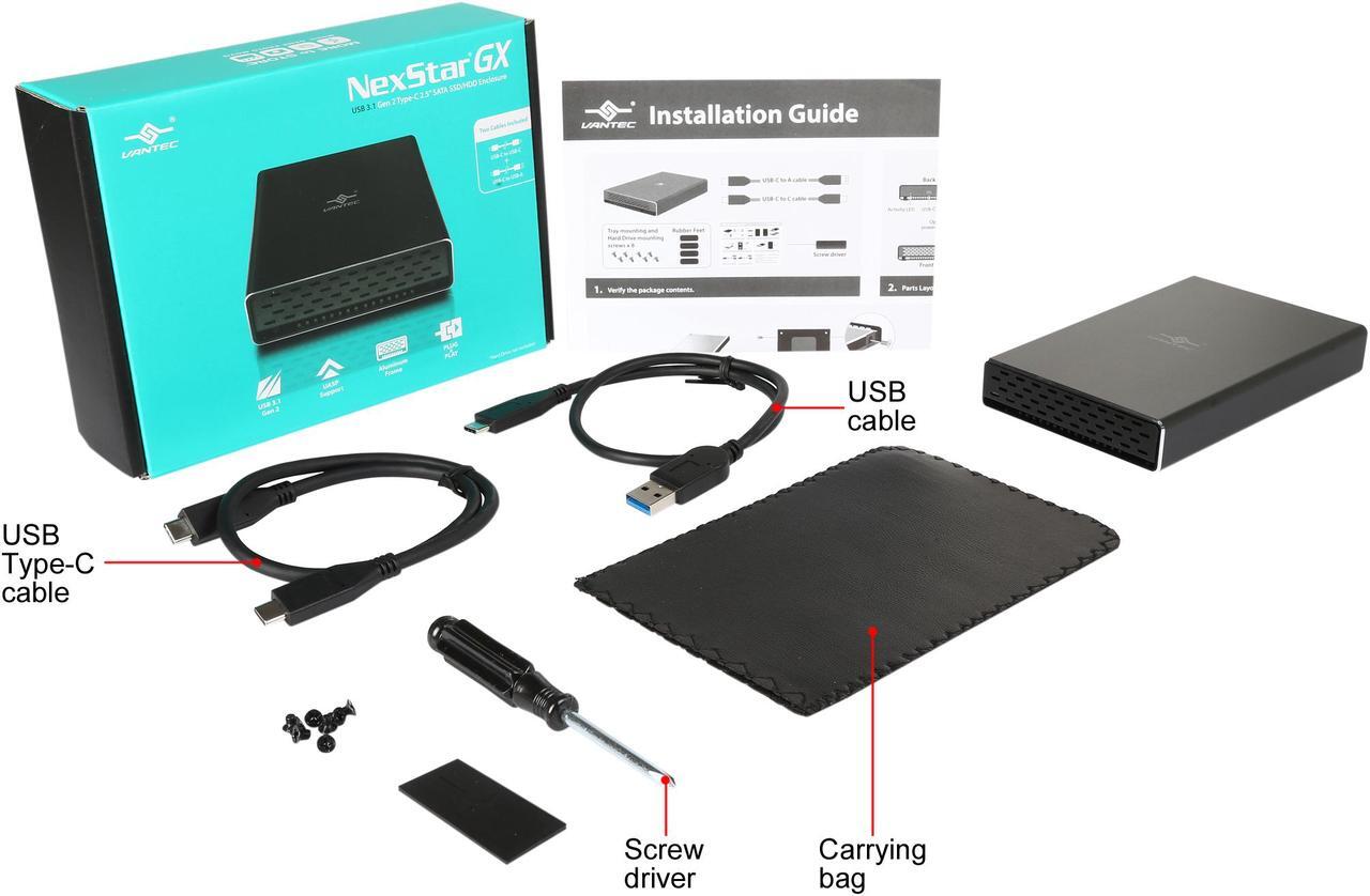 Alt view image 6 of 5 - VANTEC NST-271C31-BK Aluminum 2.5" Black SATA USB 3.1 2.5" SATA to USB 3.1 Gen 2 Type C Enclosure