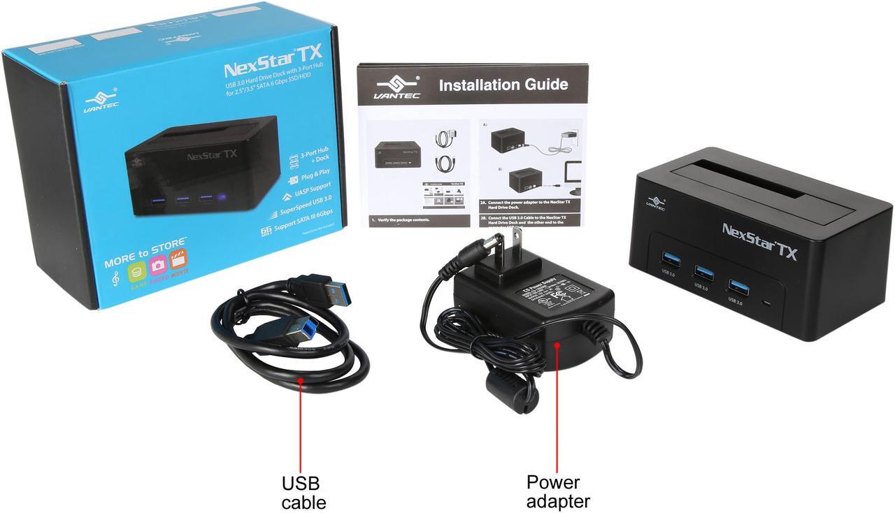 Alt view image 7 of 6 - VANTEC NST-D328S3H-BK NexStar TX USB 3.0 Hard Drive Dock With 3-Port Hub For 2.5"/3.5" SATA 6Gbps SSD/HDD