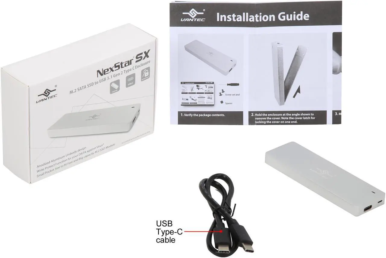 Alt view image 6 of 5 - VANTEC NexStar SX NST-203C3-SV Silver M.2 SATA SSD to USB 3.1 Gen 2 Type C Enclosure