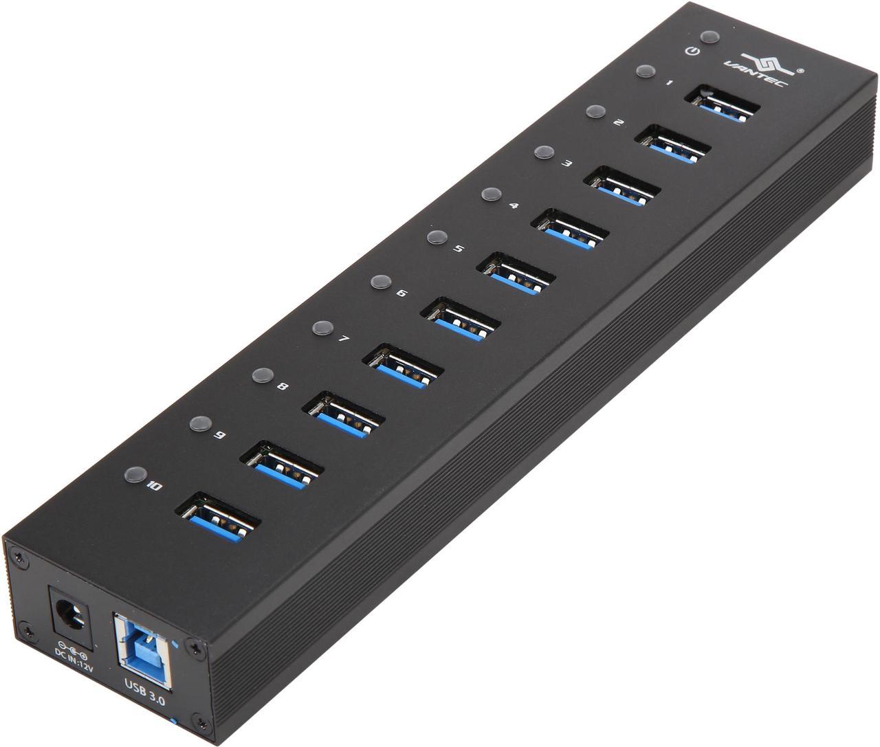 VANTEC UGT-AH110U3-BK 10-Port USB 3.0 Aluminum Hub with 12V/5A Premium Power Adapter