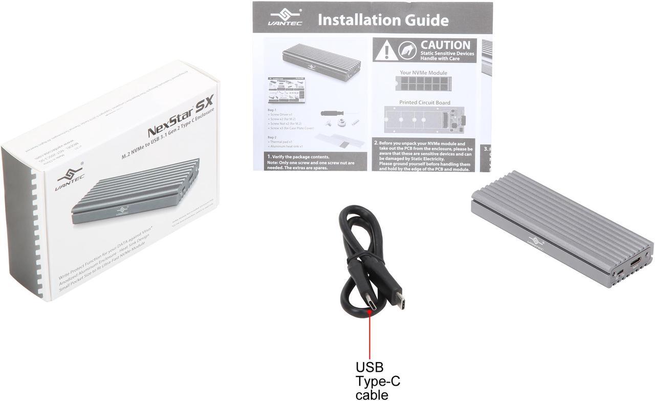 Alt view image 8 of 7 - VANTEC NST-205C3-SG Silver M.2 NVMe SSD to USB 3.1 Gen 2 Type-C Enclosure