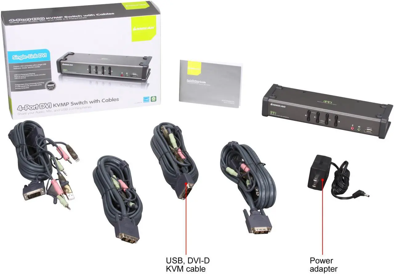 Alt view image 5 of 4 - IOGEAR GCS1104 4-Port USB DVI KVMP Switch with Audio and Cables