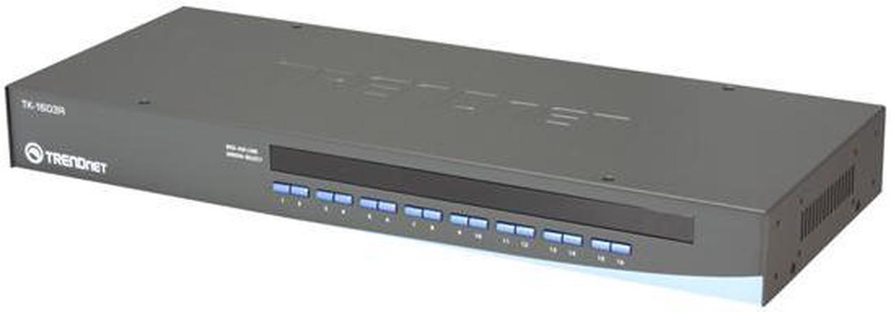 Main image of TRENDnet 16-Port Rack Mount USB KVM Switch, VGA and USB Connection, Supports USB and PS/2, Auto-Scan, Device Monitoring, Audible Feedback, Plug and Play, Hot Pluggable, Rack Mountable, Black, TK-1603R