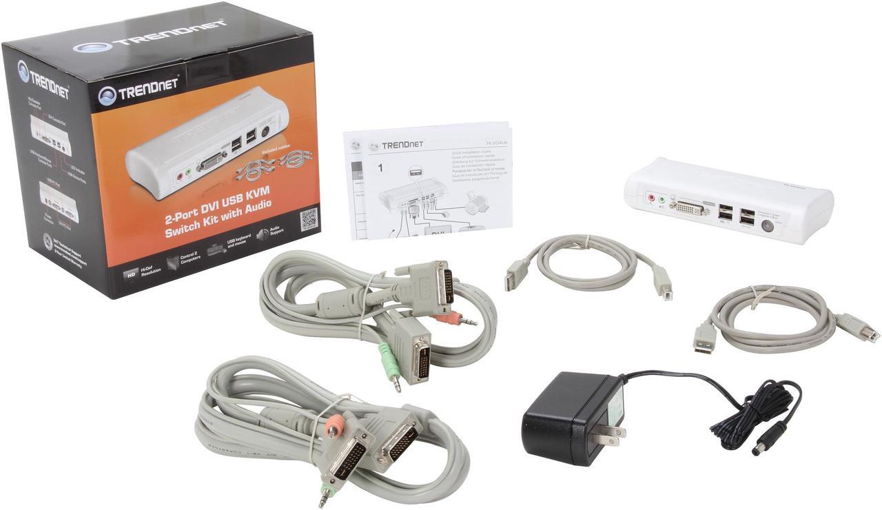 Alt view image 6 of 5 - TRENDnet 2-Port DVI USB KVM Switch & Cable Kit with Audio, Manage Two PCs, 2 x USB Keyboard & Mouse Ports, 2 x Bonus USB 2.0 Ports, 2 Way Audio Support, TK-204UK