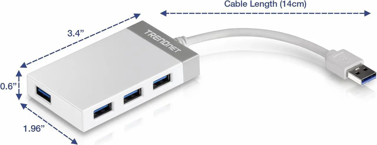 Alt view image 2 of 9 - TRENDnet TU3-H4E 4-Port USB 3.0 Mini Hub with integrated 14cm (5.5 in) USB 3.0 Cable for Windows, Mac OS, MacBook, and Surface Pro