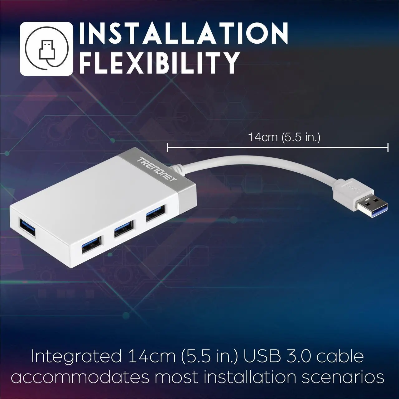 Alt view image 6 of 9 - TRENDnet TU3-H4E 4-Port USB 3.0 Mini Hub with integrated 14cm (5.5 in) USB 3.0 Cable for Windows, Mac OS, MacBook, and Surface Pro
