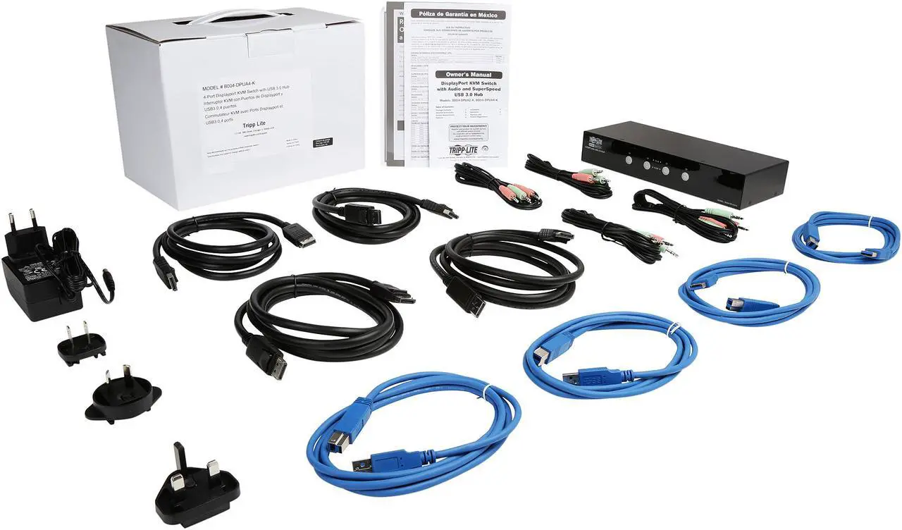 Alt view image 7 of 6 - TRIPP LITE B004-DPUA4-K 4-Port DisplayPort KVM Switch w/Audio, Cables and USB 3.0 SuperSpeed Hub