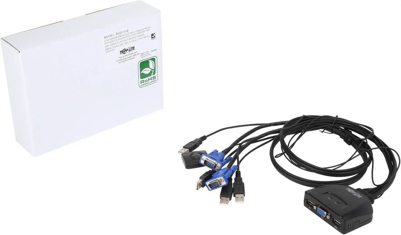 Alt view image 7 of 6 - Tripp Lite 2-Port USB / VGA KVM Switch Cable w/ Audio & Peripheral Sharing (B032-VU2)