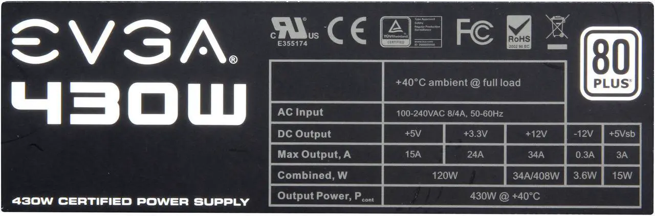 Alt view image 6 of 8 - EVGA 430 W1 100-W1-0430-KR 80+ WHITE 430W Power Supply