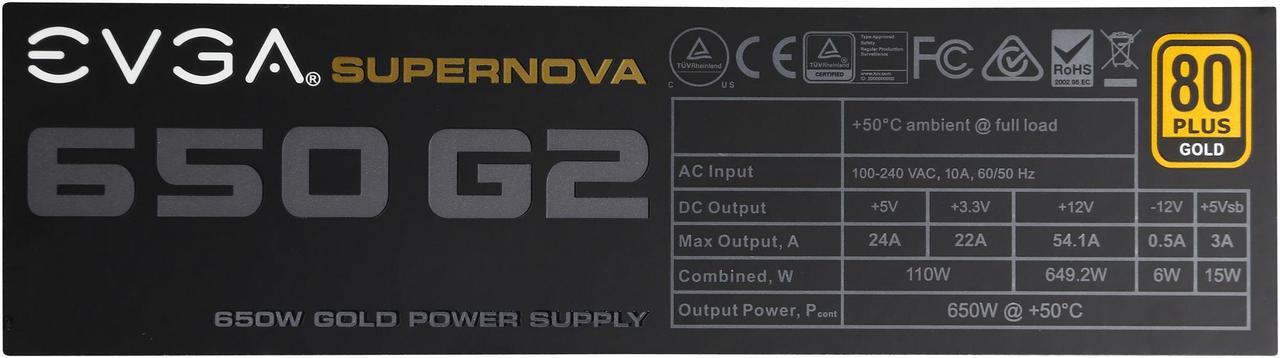 Alt view image 7 of 7 - EVGA SuperNOVA 650 G2 220-G2-0650-Y1 80+ GOLD 650W Fully Modular EVGA ECO Mode Includes FREE Power On Self Tester Power Supply