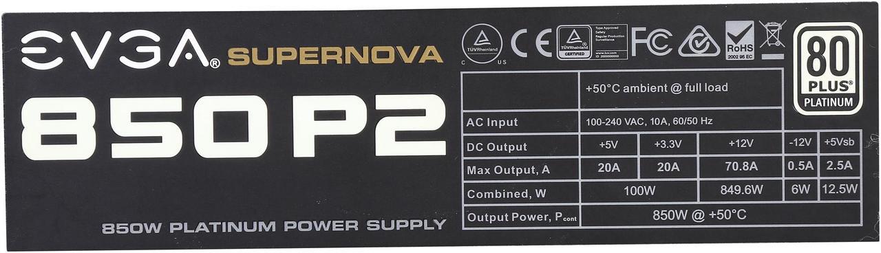 Alt view image 6 of 7 - EVGA SuperNOVA 850 P2 220-P2-0850-X1 80+ PLATINUM 850W Fully Modular EVGA ECO Mode Includes FREE Power On Self Tester Power Supply
