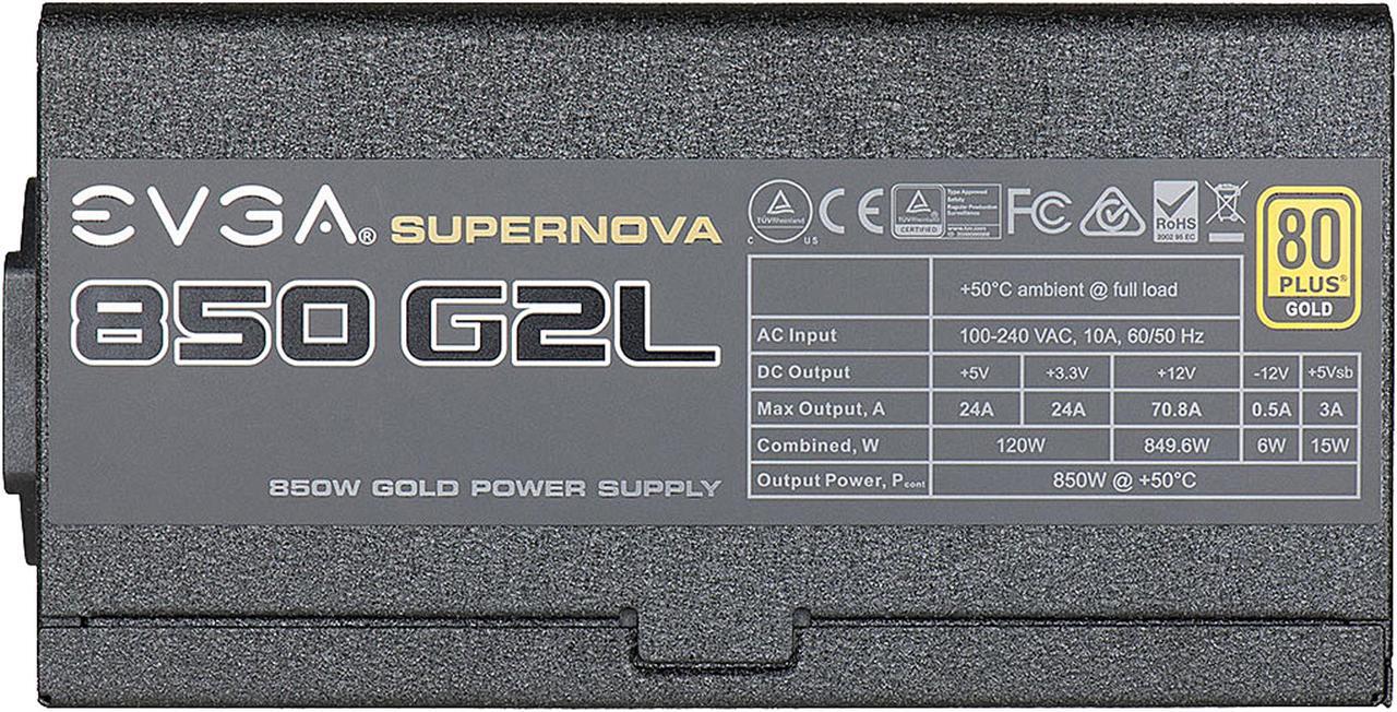 Alt view image 3 of 8 - EVGA SuperNOVA 850 G2L, 220-GL-0850-X1, 80+ GOLD, 850W Fully Modular, EVGA ECO Mode, Includes FREE Power On Self Tester, White LED, Power Supply