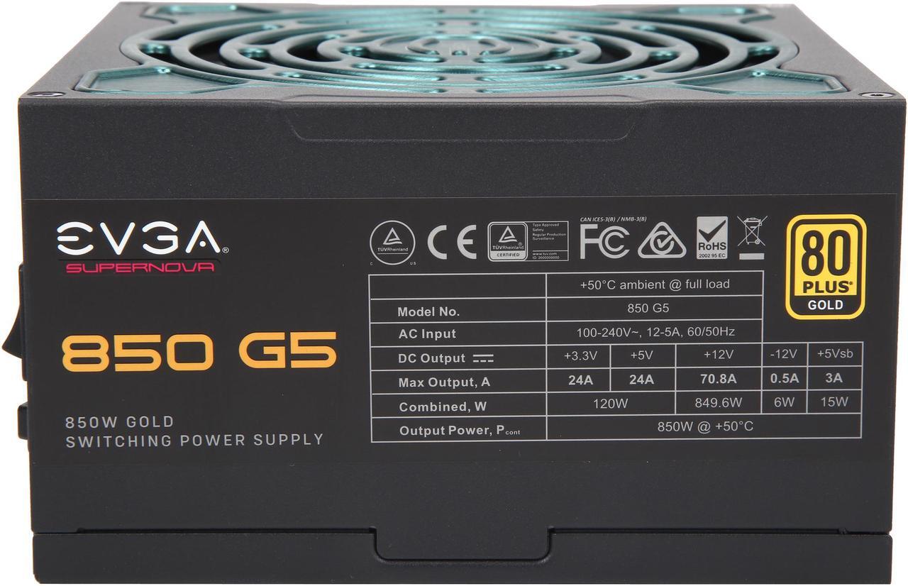 Alt view image 4 of 6 - EVGA SuperNOVA 850 G5, 80 Plus Gold 850W, Fully Modular, ECO Mode with Fdb Fan, 100% Japanese Capacitors, 10 Year Warranty, Compact 150mm Size, Power Supply 220-G5-0850-X1