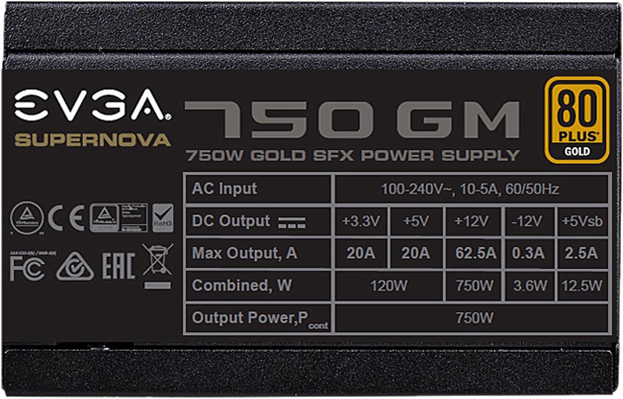 Alt view image 6 of 9 - EVGA SuperNOVA 750 GM 123-GM-0750-X1 80 PLUS Gold 750W, Fully Modular, ECO Mode with FDB Fan, Includes Power ON Self Tester, SFX Form Factor, Power Supply