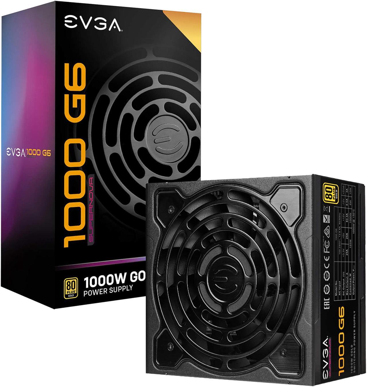 EVGA SuperNOVA 1000 G6, 80 Plus Gold 1000W, Fully Modular, Eco Mode with FDB Fan, 100% Japanese Capacitors, 10 Year Warranty, Includes Power ON Self Tester, Compact 140mm Size, 220-G6-1000-X1