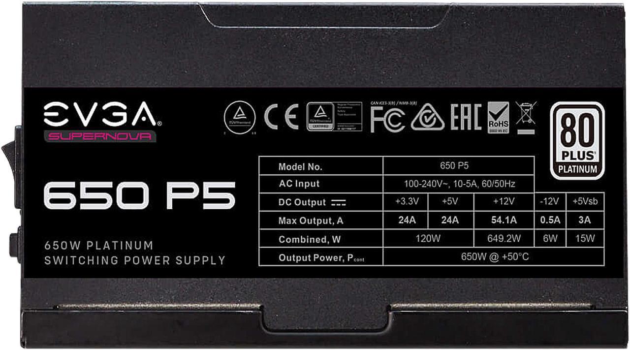 Alt view image 6 of 9 - EVGA SuperNOVA 650 P5, 80 Plus Platinum 650W, Fully Modular, Eco Mode with FDB Fan, 10 Year Warranty, Includes Power ON Self Tester, Compact 150mm Size, Power Supply 220-P5-0650-X1
