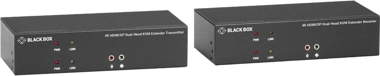 Main image of Black Box KVX Series KVXLCHDP-200 KVM Extender over CATx - 4K, Dual-Head, HDMI/DisplayPort, USB 2.0, Serial, Audio, Local Video
