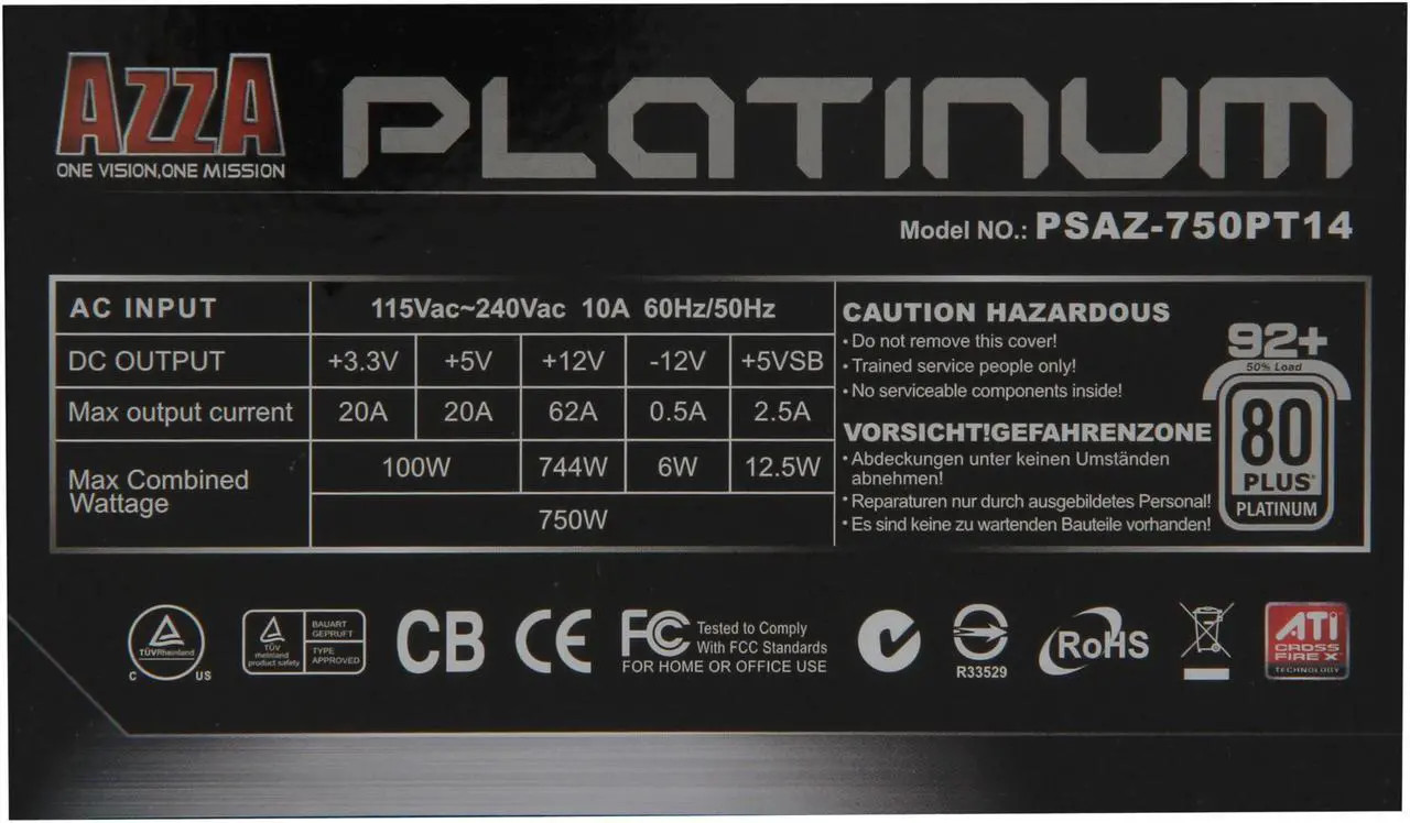 Alt view image 6 of 8 - AZZA PSAZ-750PT14 750 W ATX & EPS 12V 2.92 SLI Ready CrossFire Ready 80 PLUS PLATINUM Certified Modular Active PFC Power Supply
