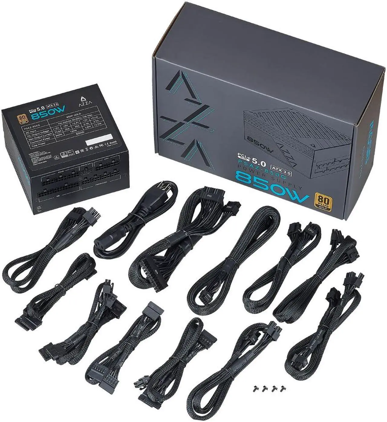 Alt view image 4 of 4 - AZZA PSAZ-850G ATX 3.0 850 W ATX / ATX (ATX 3.0 Compatible) 80 PLUS GOLD Certified Full Modular Active PFC Power Supply