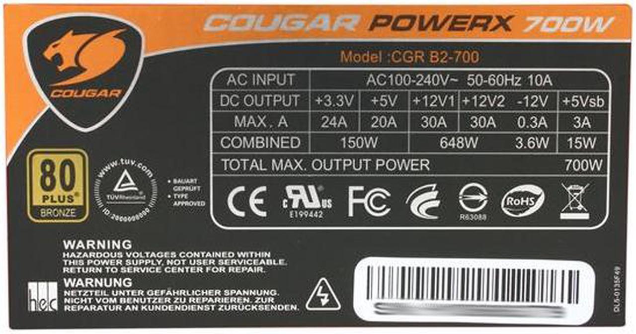 Alt view image 5 of 7 - COUGAR POWERX 700 COUGAR-PX700 700 W ATX12V / EPS12V SLI Ready CrossFire Ready 80 PLUS BRONZE Certified Active PFC Power Supply