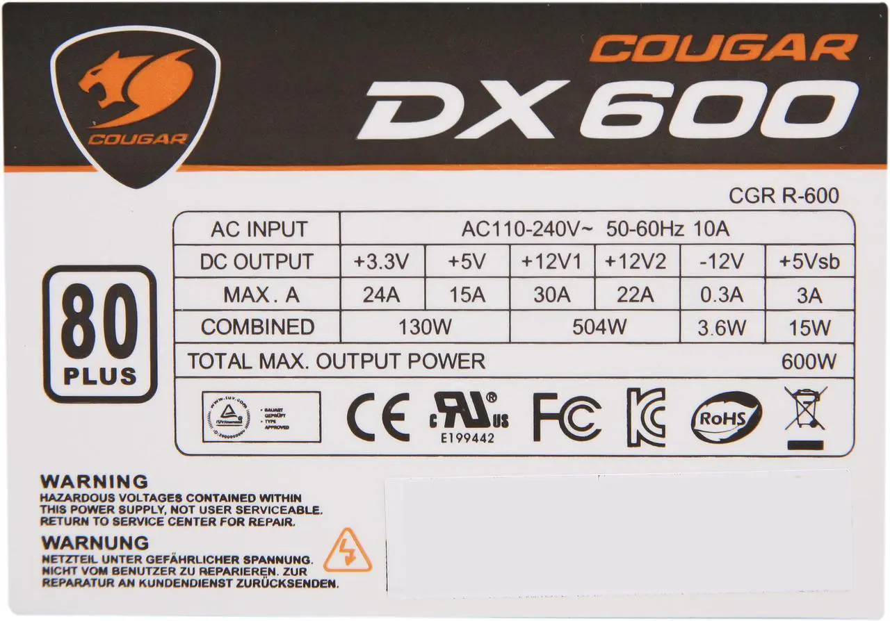 Alt view image 4 of 6 - COUGAR DX600 600 W ATX SLI Ready CrossFire Ready 80 PLUS Certified Active PFC Power Supply Haswell ready