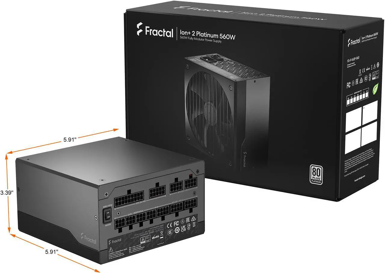 Alt view image 2 of 18 - Fractal Design Ion+ 2 Platinum 560 W ATX12V 2.52 / EPS12V 2.92 80 PLUS PLATINUM Certified Full Modular Active PFC Power Supply