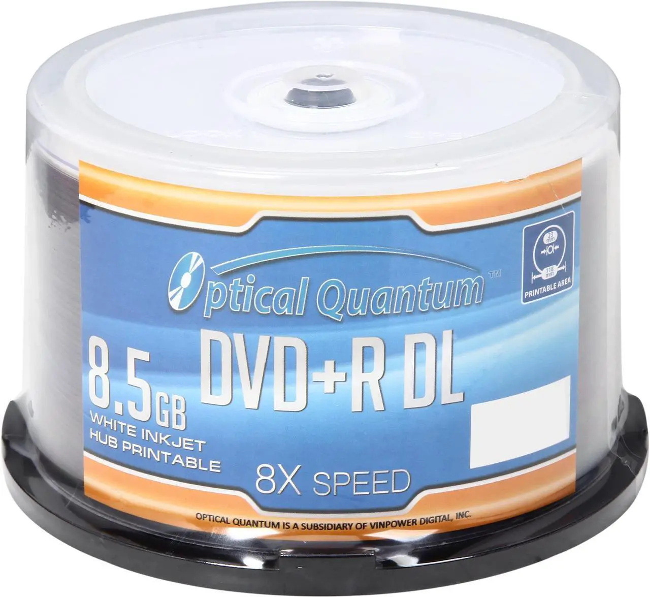 Main image of Optical Quantum 8.5 GB 8X DVD+R DL White Inkjet Hub Printable 50 Packs Spindle Disc Model OQDPRDL08WIP-H
