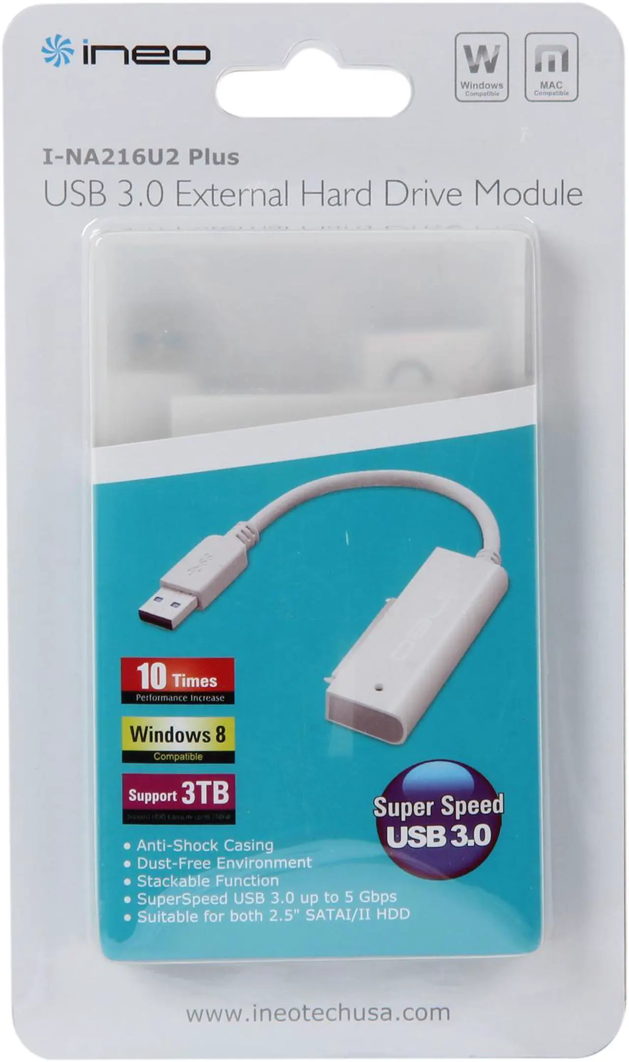 Alt view image 5 of 5 - Ineo I-NA216U2 PLUS 2.5 Inch USB 3.0 to SATA III Hard Drive Adapter Cable with Protection Case for SSD/HDD [Supports 3TB+]