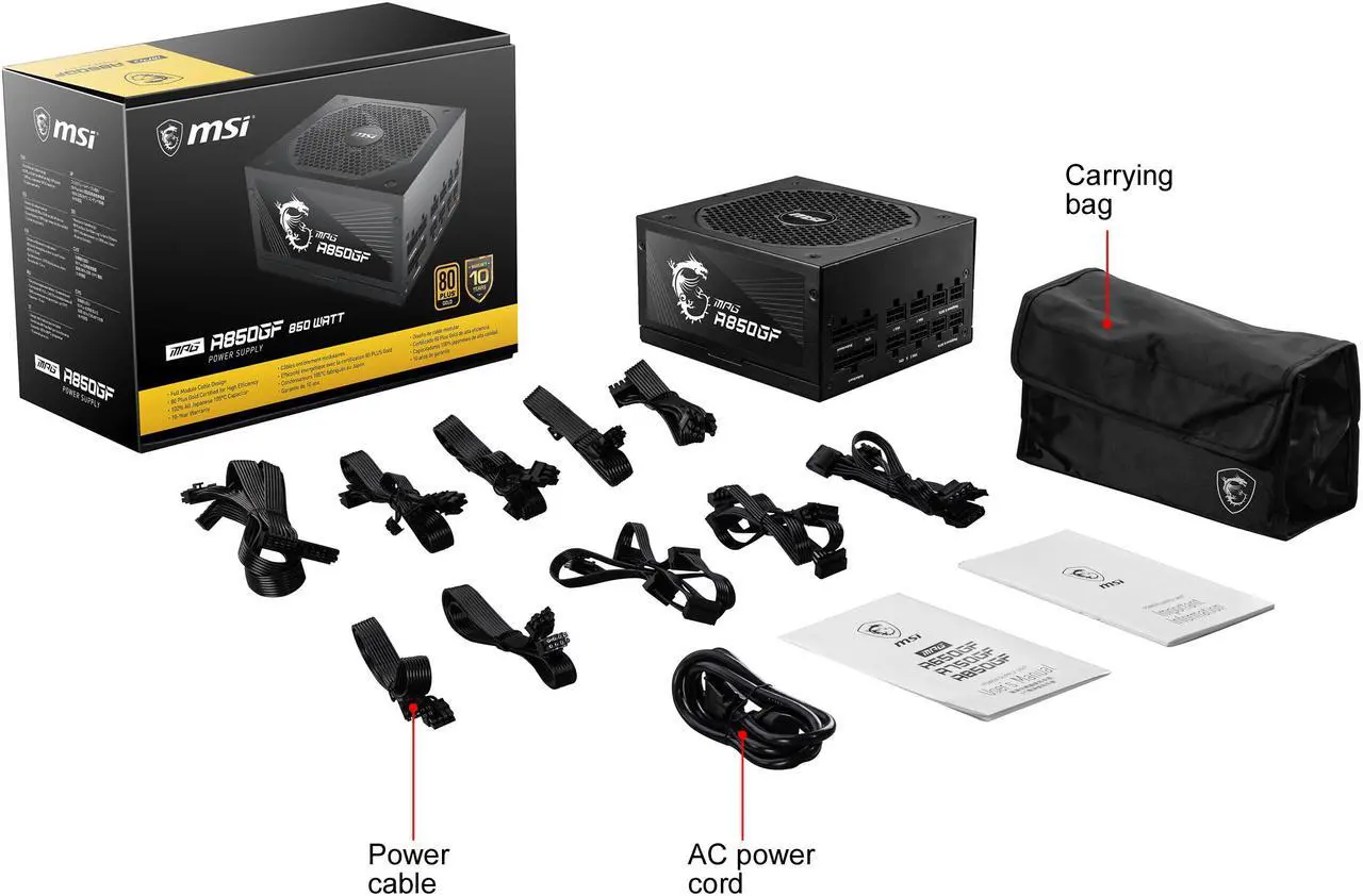 Alt view image 16 of 16 - MSI - MPG A850GF PCIE 5.0, 80 GOLD Full Modular Gaming PSU, Japanese Electrolytic capacitor, 850W ATX Power Supply