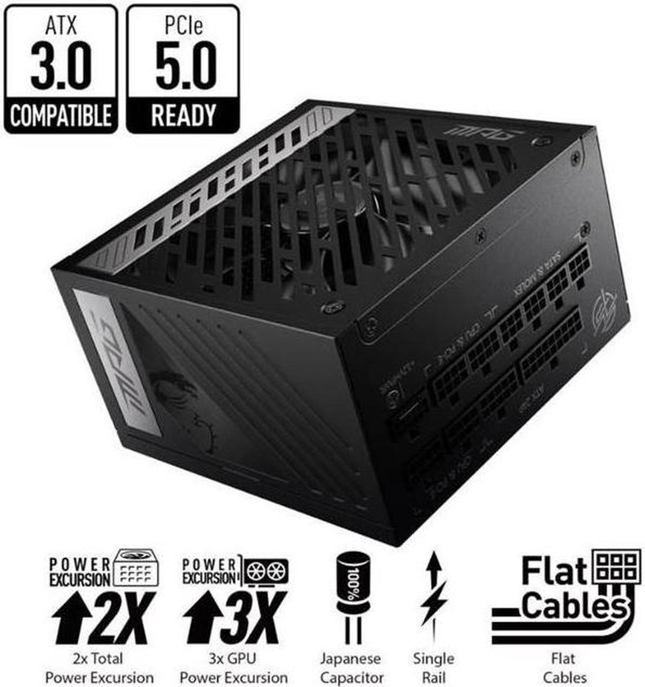 MSI - MPG A1000G PCIE 5.0, 80 GOLD Full Modular Gaming PSU, 12VHPWR Cable, 4080 4090 ATX 3.0 Compatible, 1000W Power Supply, 10 Year Warranty