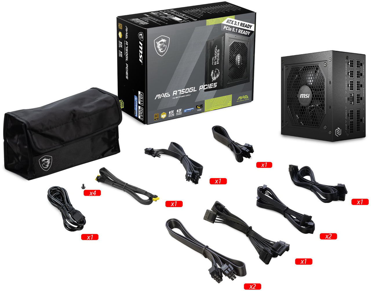 Open Box: MSI - MAG A750GL PCIE5, 80+ GOLD Fully Modular Gaming PSU, 12V-2x6 Cable, ATX 3.1 & PCIE 5.1 Ready, 750W Power Supply, 10 Year Warranty - Newegg.ca - Open Box condition - Image 13