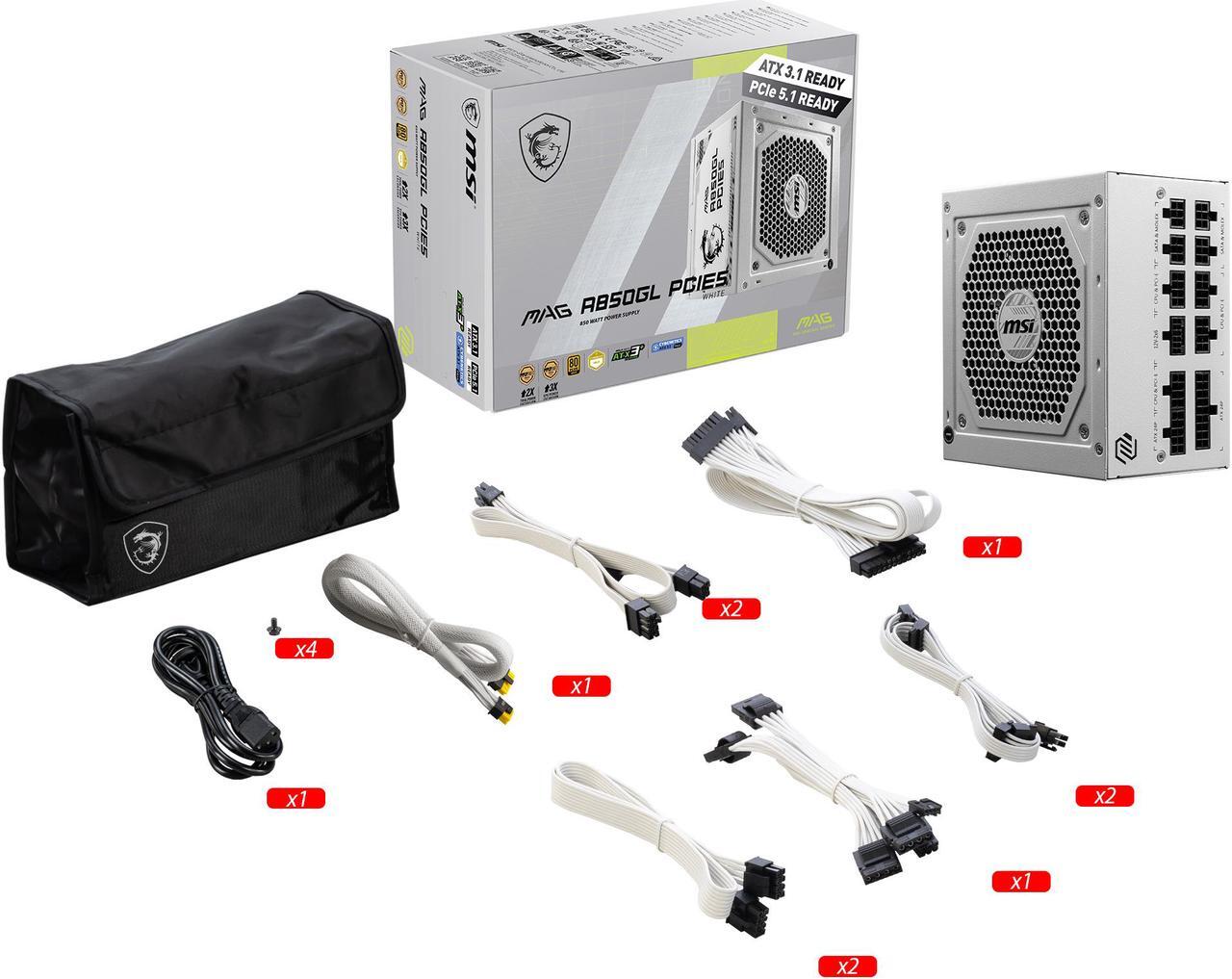 Alt view image 3 of 3 - MSI - MAG A850GL PCIE5 WHITE, 80+ GOLD Fully Modular Gaming PSU, 12V-2x6 Cable, ATX 3.1 & PCIE 5.1 Ready, 850W Power Supply, 10 Year Warranty
