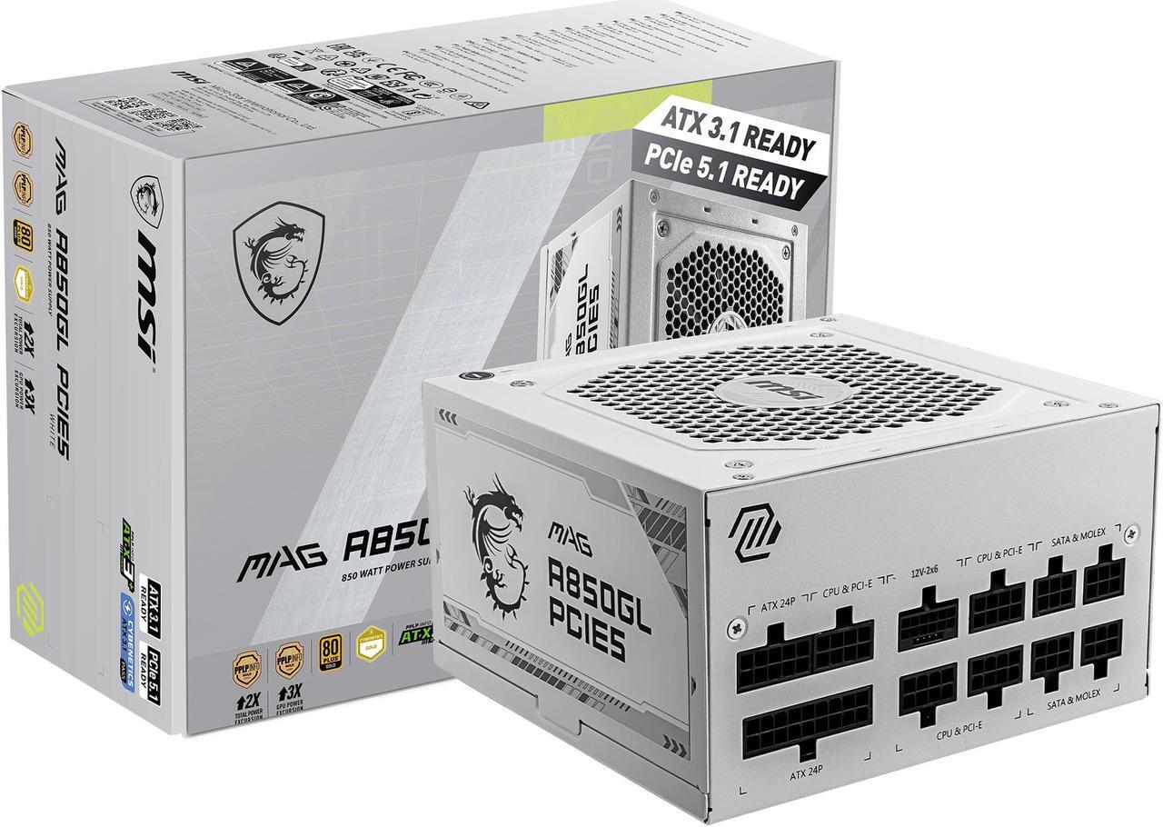 Main image of MSI - MAG A850GL PCIE5 WHITE, 80+ GOLD Fully Modular Gaming PSU, 12V-2x6 Cable, ATX 3.1 & PCIE 5.1 Ready, 850W Power Supply, 10 Year Warranty