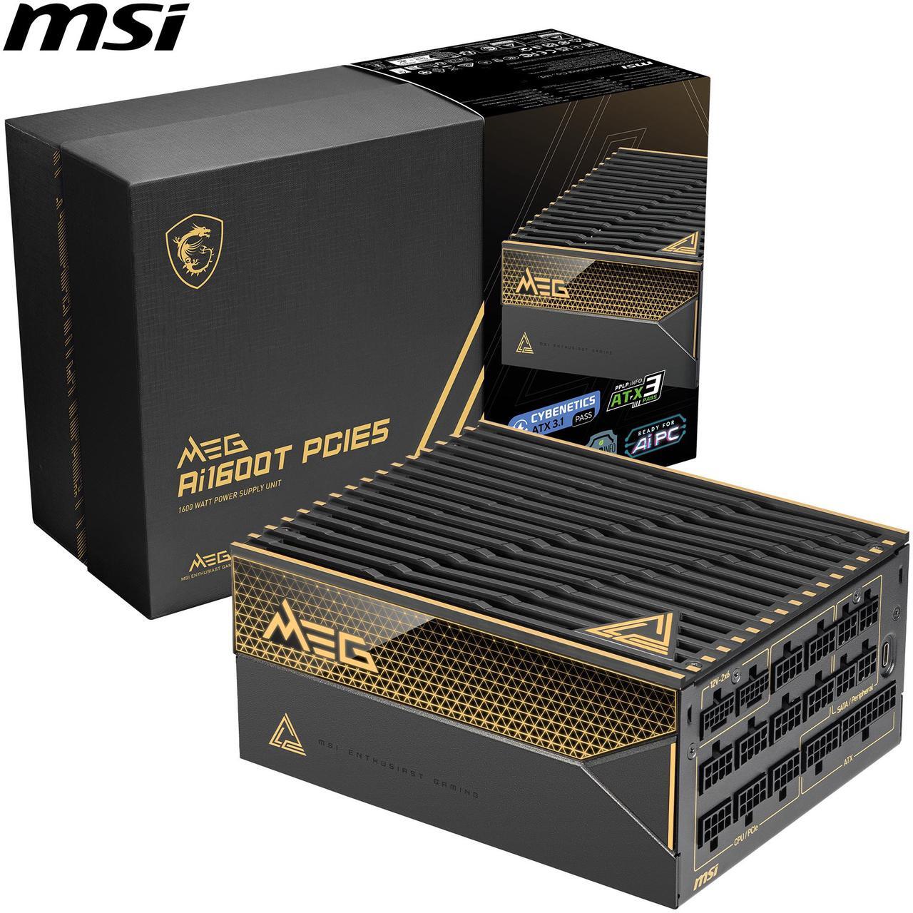 Alt view image 3 of 15 - MSI - MEG Ai1600T PCIE5, 80+ TITANIUM Full Modular Gaming PSU, Dual 12V-2x6 Cable, 5080 5090 ATX 3.1 & PCIE 5.1 Ready, Braided Cable, 1600W Power Supply, 12 Year Warranty