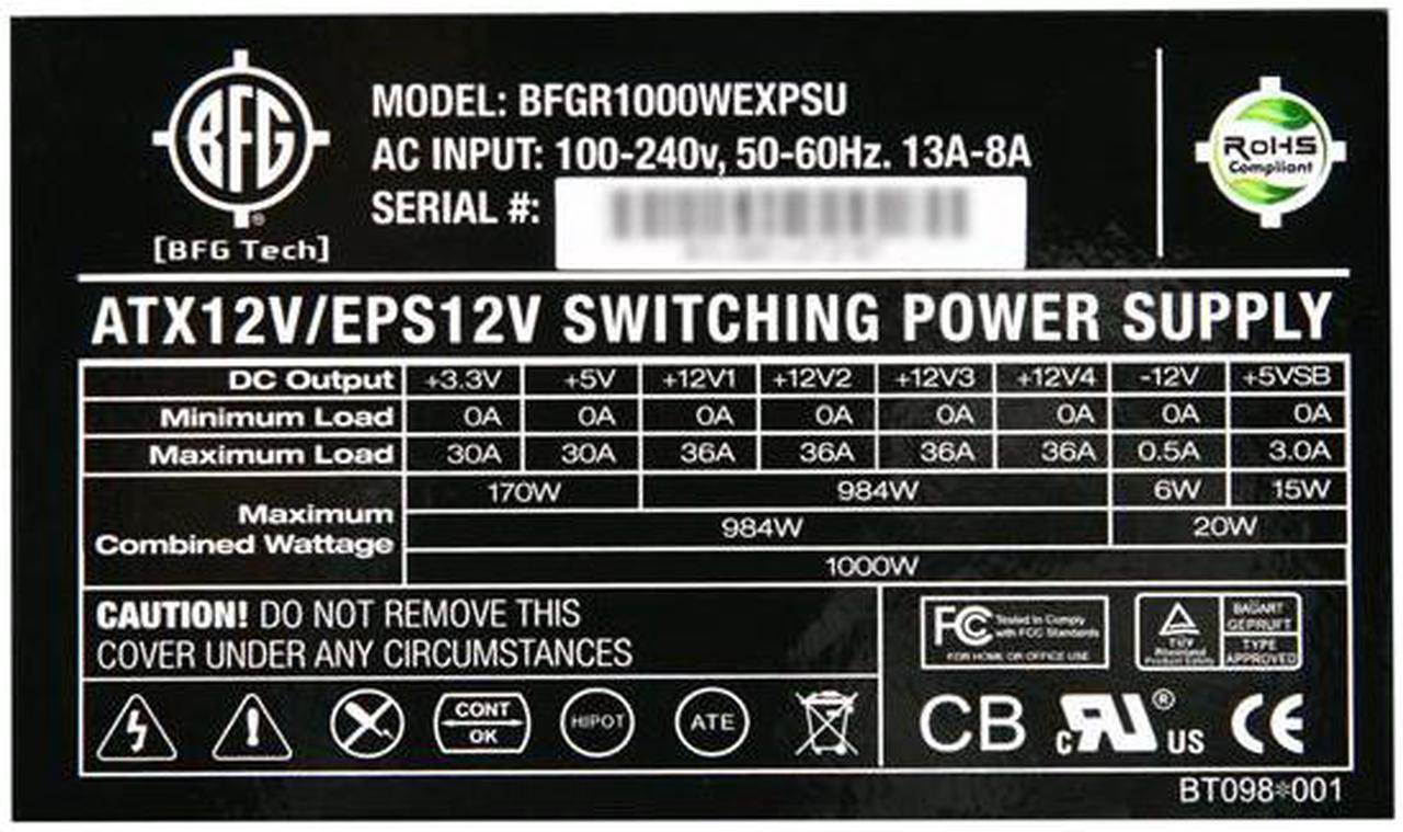 Alt view image 5 of 7 - BFG Tech EX-1000 1000 W ATX12V 2v.2/EPS12V v2.91 SLI Ready CrossFire Ready 80 PLUS BRONZE Certified Modular Power Supply