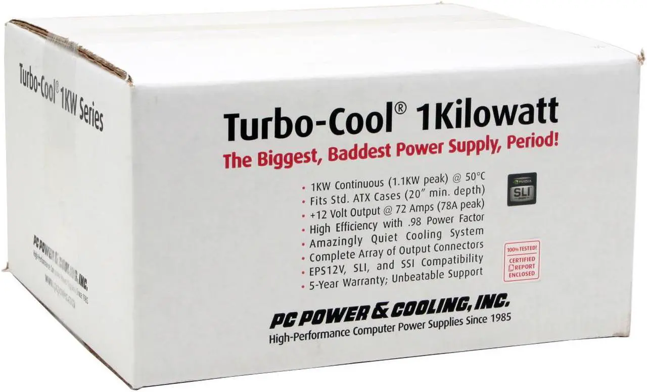 Alt view image 6 of 6 - PC Power and Cooling Turbo-Cool 1KW-SR 1000W Continuous @ 50°C EPS12V SLI Certified CrossFire Ready Active PFC Power Supply