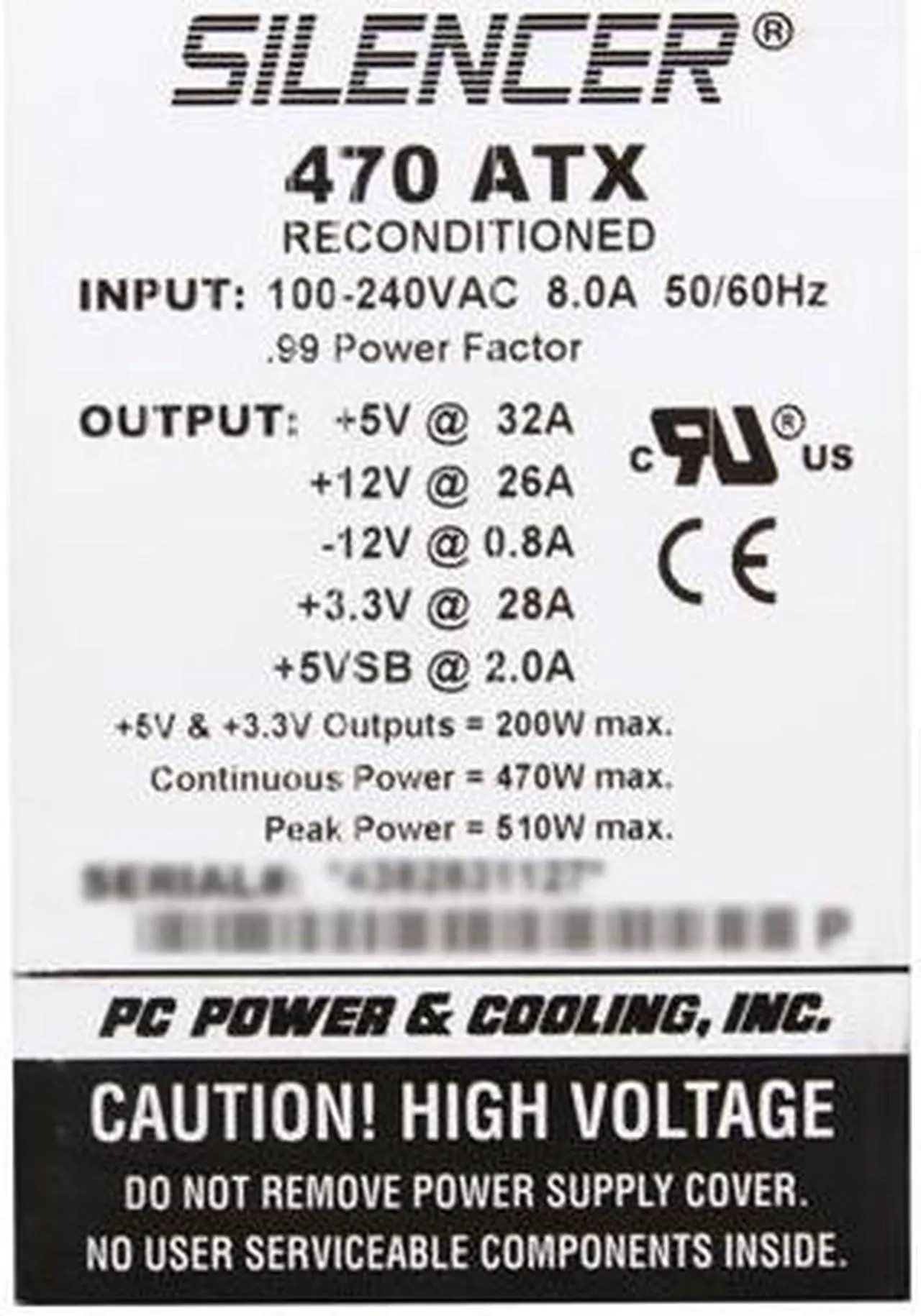 Alt view image 4 of 6 - PC Power and Cooling S47ATX-B 470 W ATX12V v2.2 Power Supply