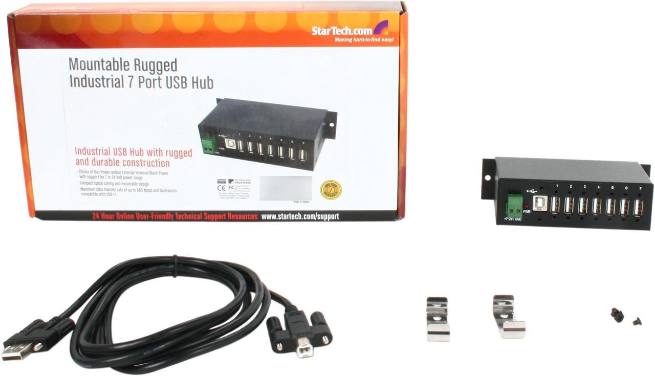 Alt view image 4 of 3 - StarTech.com ST7200USBM 7 Port Industrial USB 3.0 Hub - Rugged - Black Metal - Mountable - USB 3 Hub - USB Extender - Powered USB 3.0 Hub - USB Splitter