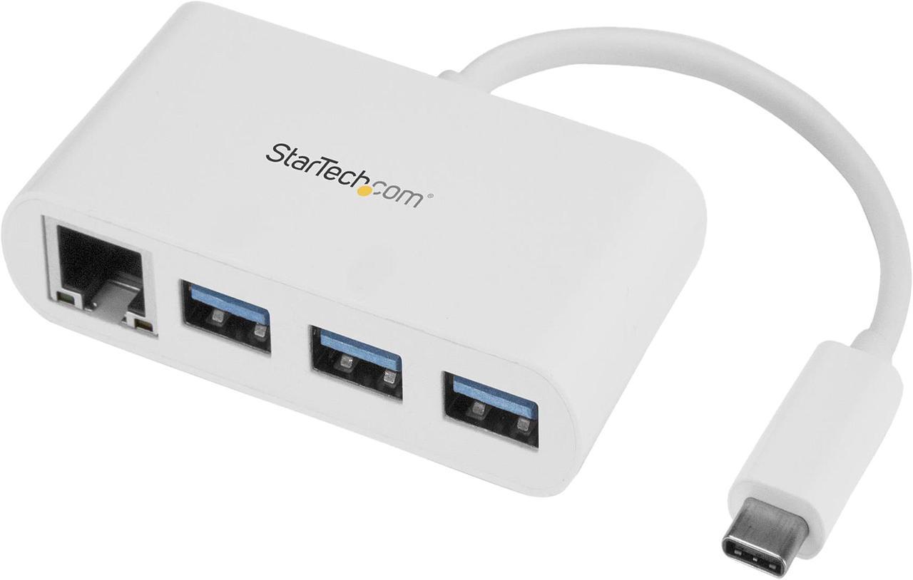 StarTech HB30C3A1GEA USB-C to Ethernet Adapter with 3 Port USB C Hub - Gigabit - White - Thunderbolt 3 Compatible - MacBook Pro 2016