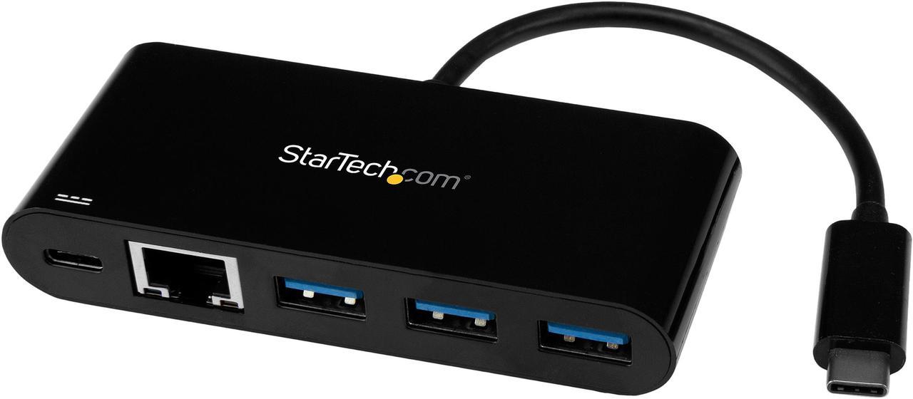 StarTech US1GC303APD USB C to Ethernet Adapter with 3-Port USB 3.0 Hub and Power Delivery - USB-C Gigabit Network Adapter USB Hub w/ 3 USB-A Ports