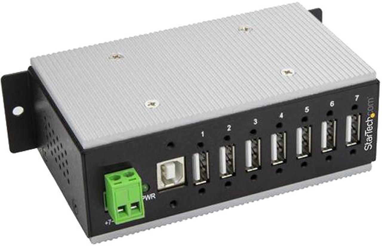 StarTech HB20A7AME 7 Port Industrial USB Hub - Metal - USB 2.0 - 15kV ESD Protection - Surface or Din Rail - USB Splitter - USB Port Expander