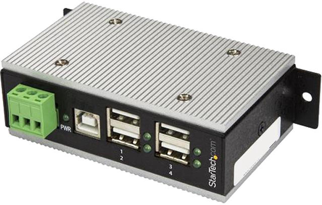 StarTech HB20A4AME 4 Port Industrial USB Hub - Metal - USB 2.0 - 15kV ESD Protection - Surface or DIN Rail - USB Splitter - USB Port Expander