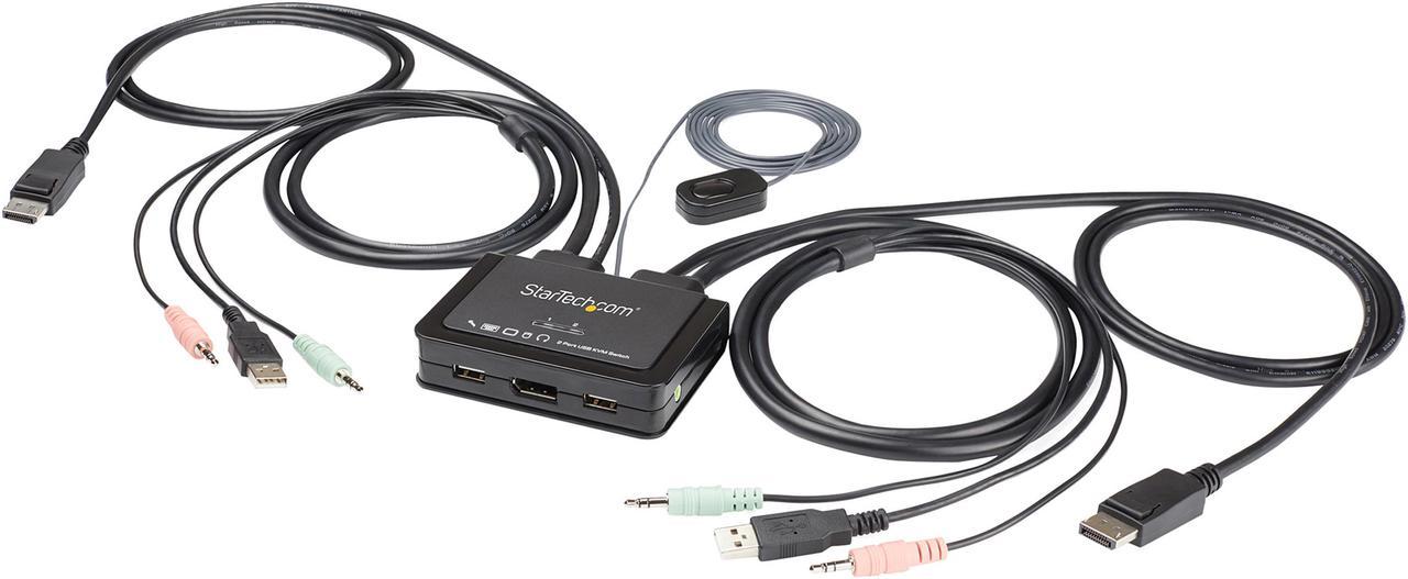 StarTech.com SV211DPUA4K 2 Port DisplayPort KVM Switch - 4K 60Hz - Compact Dual Port UHD DP 1.2 USB Desktop KVM Switch with 4ft Cables & Audio - Bus Powered & Remote Switching - MacBook ThinkPad