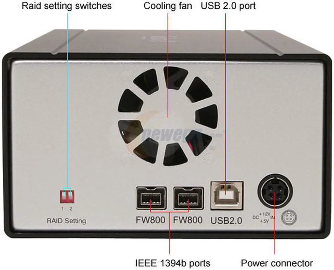 Alt view image 3 of 5 - Galaxy METAL GEAR 3500MGB-RAID/BLK Aluminum 2 x 3.5" Black Two 3.5" SATA-I or SATA-II Hard Drives (1.5Gb/s)  Identical hard drives recommended (same manufacturer, capacity and RPM) USB 2.0 & 1394 External Enclosure
