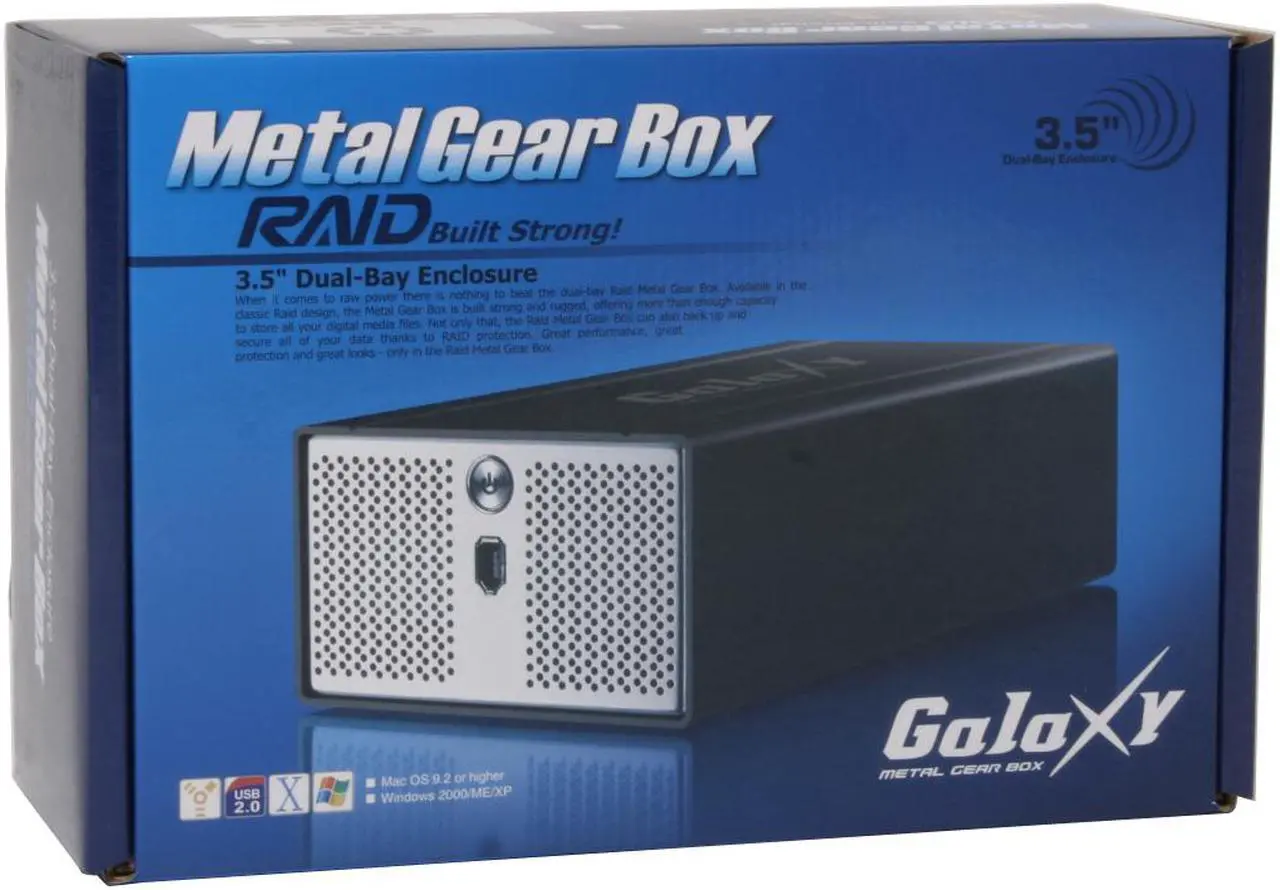 Alt view image 5 of 5 - Galaxy METAL GEAR 3500MGB-RAID/BLK Aluminum 2 x 3.5" Black Two 3.5" SATA-I or SATA-II Hard Drives (1.5Gb/s)  Identical hard drives recommended (same manufacturer, capacity and RPM) USB 2.0 & 1394 External Enclosure