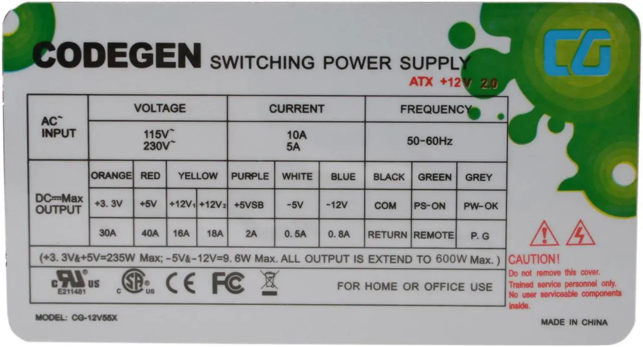 Alt view image 3 of 8 - ARK CG12V55X 600W Single Codegen 600watt power supply - OEM