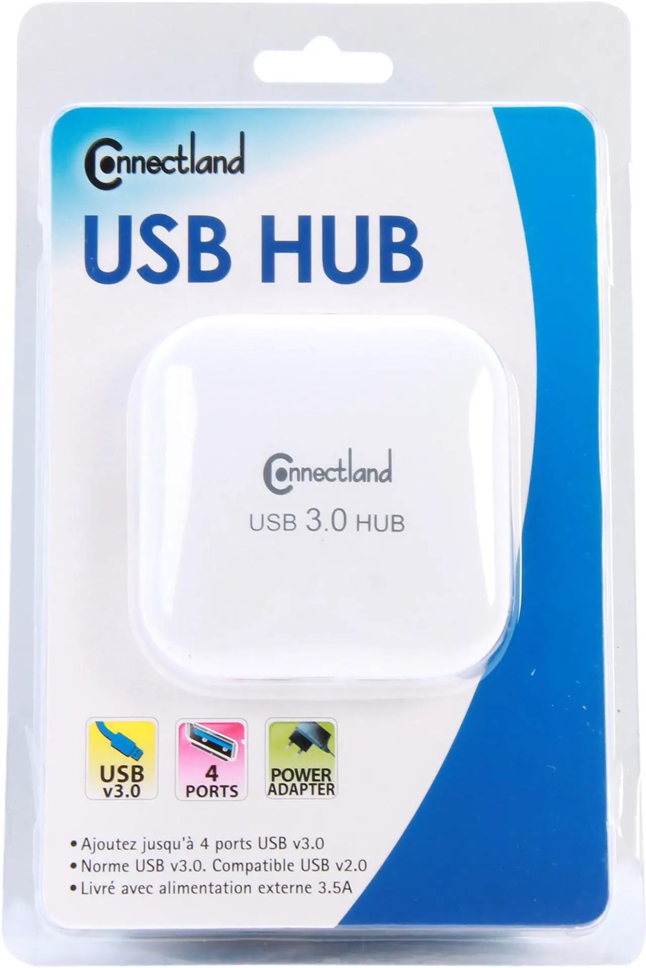 Alt view image 7 of 7 - Connectland CL-HUB20127 USB 3.0 4-port Pocket Size Hub, 5Gbps Data Rate, Free AC Adapter and Cable - White