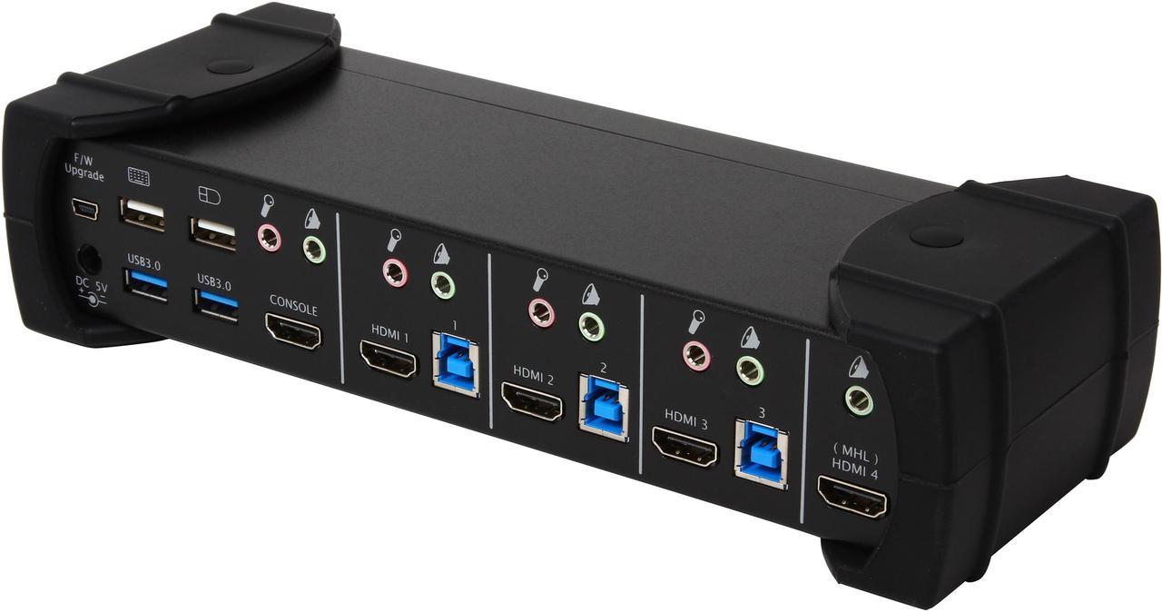 SYBA SY-KVM31036 USB 3.0 4-port KVM Switch with 2-port USB 3.0 Hub, Supports HDMI, HML, and Audio Connections